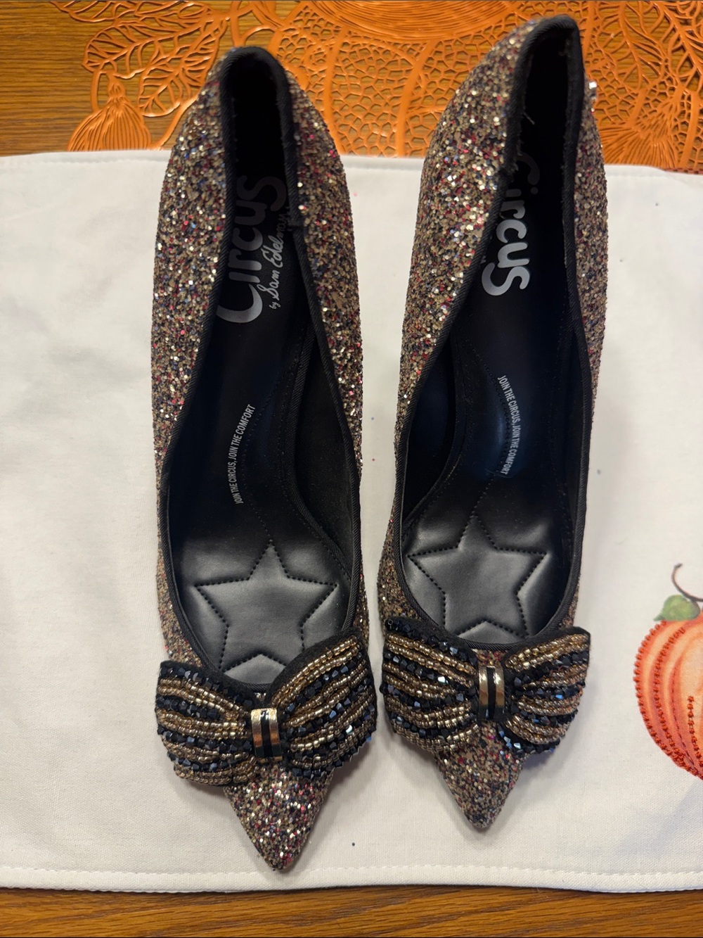 Circus by Sam Edelman Multicolor Glitter Pointed Heels with Beaded Bow size 8.5